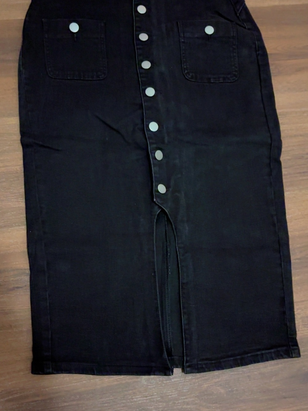 Black Button-Front Denim Jeans Skirt